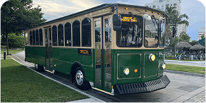 Group boarding a trolley in NYC