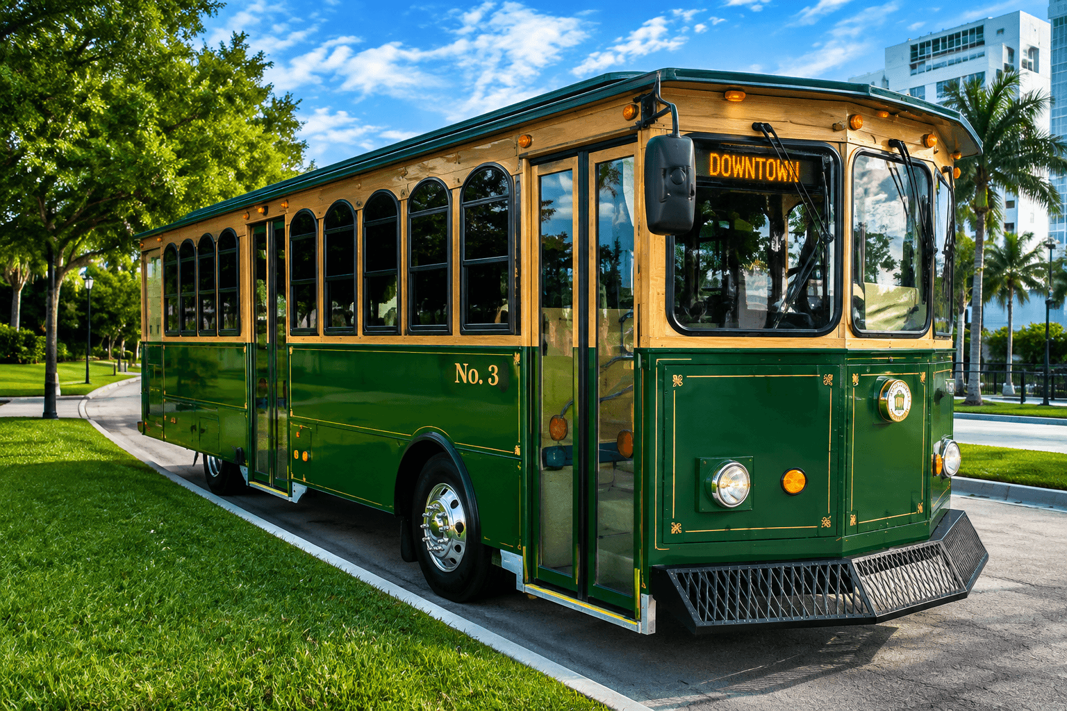 Green & Tan Trolley – 32 Passengers exterior