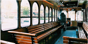 Interior of a trolley in Rent A Trolley’s gallery